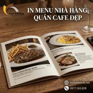 In menu nhà hàng, quán cafe đẹp, giá rẻ tại TPHCM, in nhanh, lấy liền 2H.